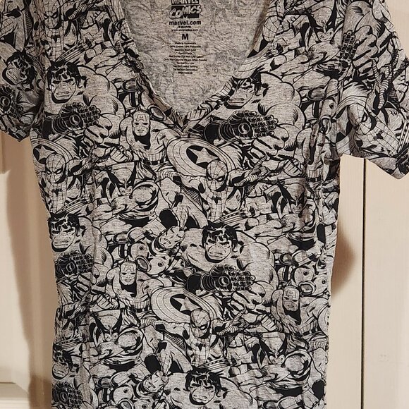 Marvel Comics V-Neck Short Sleeve Tee Shirt - Picture 2 of 8